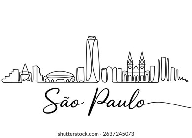Continuous One Line Drawing São Paulo Skyline vector 