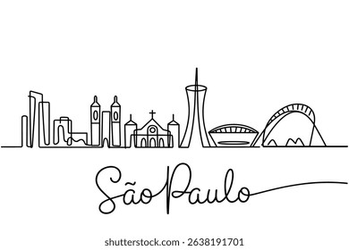 Continuous One Line Drawing São Paulo Skyline vector illustration