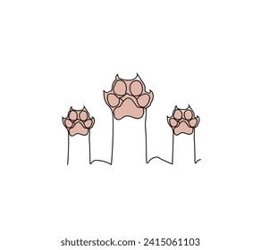 continuous one line drawing of paw up vector illustration.