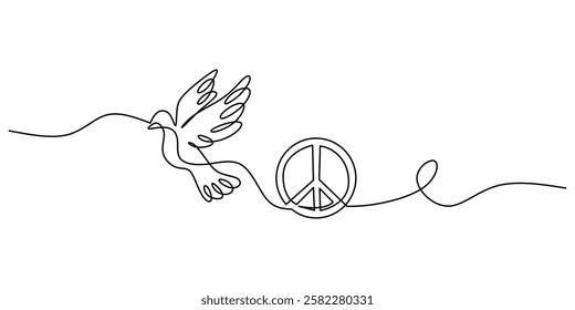 Continuous One line drawing of Peace. Representing harmony and tranquility in life. Vector illustration hand drawn.