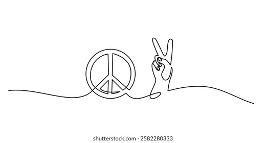 Continuous One line drawing of Peace. An expression of harmony and serenity. Vector illustration hand drawn.