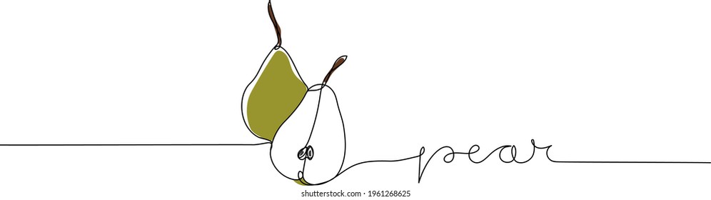 Continuous one line drawing of pears with text Pear. Modern minimalist art.