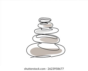Continuous one line drawing of Pebbles of sea placed one on top of the other. Editable stroke.