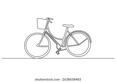 Continuous one line drawing of Pedal cycle for leisure cycling. Single line drawing illustration of Road bicycle. World Bicycle Day concept vector art. Doodle line illustration.