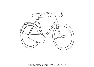 Continuous one line drawing of Pedal cycle for leisure cycling. Single line drawing illustration of Road bicycle. World Bicycle Day concept vector art. Doodle line illustration.