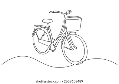 Continuous one line drawing of Pedal cycle for leisure cycling. Single line drawing illustration of Road bicycle. World Bicycle Day concept vector art. Doodle line illustration.