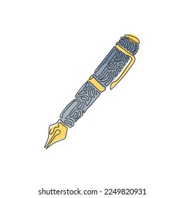 Continuous one line drawing pen, write icon. Line and glyph version, Signature pen outline and filled vector sign. Linear and full pictogram. Swirl curl style. Single line draw design vector graphic