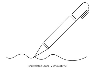 Continuous one line drawing of pen writing symbol outline vector illustration