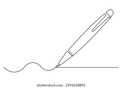 Continuous one line drawing of pen writing symbol outline vector illustration