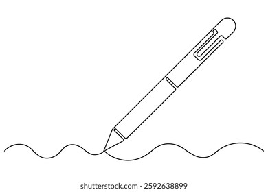 Continuous one line drawing of pen writing symbol outline vector illustration