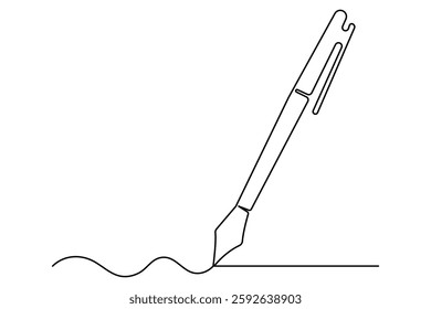 Continuous one line drawing of pen writing symbol outline vector illustration