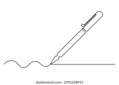 Continuous one line drawing of pen writing symbol outline vector illustration