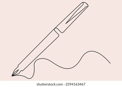 Continuous one line drawing of pen writing symbol outline vector illustration
