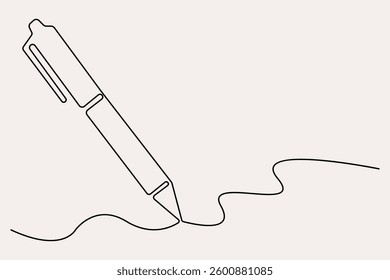 Continuous one line drawing of pen writing symbol outline vector illustration
