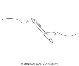 Desenho contínuo de uma linha de caneta. Ilustração de desenho de uma linha de esferográfica. Marcador, conceito de ferramenta escolar linha única. Estrutura de tópicos editável
