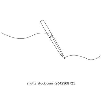 Continuous one line drawing of pen. One line drawing illustration of ballpoint. Marker, school tool concept single line. Editable outline