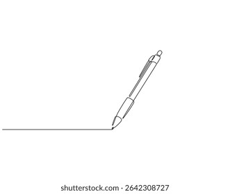 Continuous one line drawing of pen. One line drawing illustration of ballpoint. Marker, school tool concept single line. Editable outline