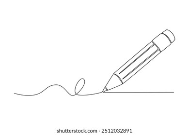 Desenho contínuo de uma linha de ícone de lápis plano. Símbolo de graduação para aplicativo móvel ou Web. Sinal de educação para design. Descreva o logotipo da escola. Ilustração gráfica vetorial de design de desenho de linha única