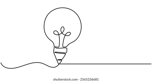 Continuous One line drawing of Pencil with idea light bulb combined into symbol, creative energy design art or science invention or research, Light bulb and pencil in one continuous line drawing. pro.