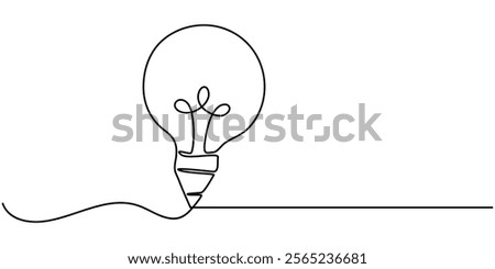 Continuous One line drawing of Pencil with idea light bulb combined into symbol, creative energy design art or science invention or research, Light bulb and pencil in one continuous line drawing. pro.
