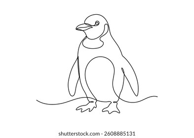 Continuous one line drawing of penguin, Penguin single line art, Linear style, Editable stroke, isolated on a transparent background