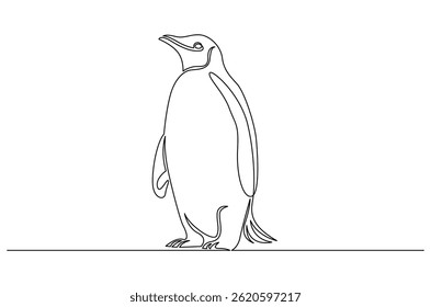 Um desenho contínuo de uma linha de Pinguim. Ilustração de desenho de linha única de pinguim de pássaro bonito. Dia Mundial do Pinguim conceito de arte vetorial. ilustração de linha de doodle.