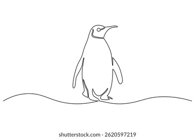 Um desenho contínuo de uma linha de Pinguim. Ilustração de desenho de linha única de pinguim de pássaro bonito. Dia Mundial do Pinguim conceito de arte vetorial. ilustração de linha de doodle.