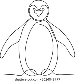 Continuous one line drawing of a penguin in minimal style on a clean white background

