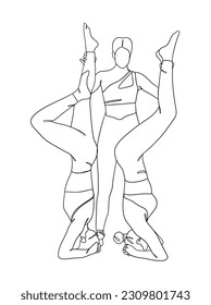 Continuous one line drawing of people yoga poses. Vector illustration.