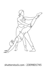 Continuous one line drawing of people yoga poses. Vector illustration.