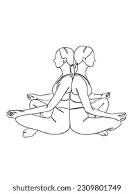 Dibujo continuo de una línea de personas con poses de yoga. Ilustración vectorial.