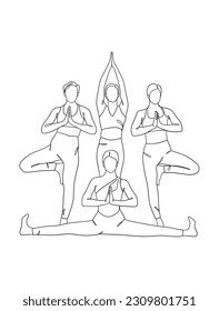 Continuous one line drawing of people yoga poses. Vector illustration.