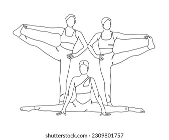 Continuous one line drawing of people yoga poses. Vector illustration.