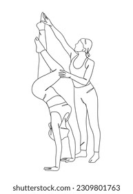 Continuous one line drawing of people yoga poses. Vector illustration.