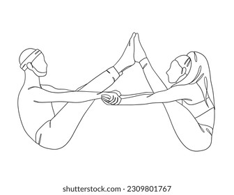 Continuous one line drawing of people yoga poses. Vector illustration.