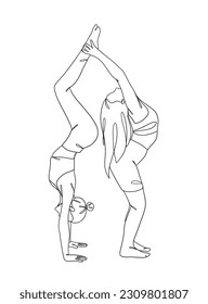 Continuous one line drawing of people yoga poses. Vector illustration.