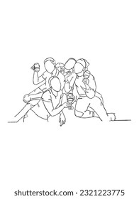 Continuous one line drawing of people cheering glasses of wine. Vector illustration.