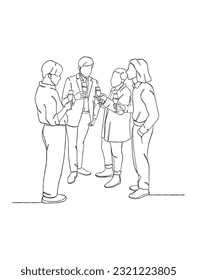 Continuous one line drawing of people cheering glasses of wine. Vector illustration.