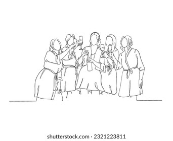 Continuous one line drawing of people cheering glasses of wine. Vector illustration.