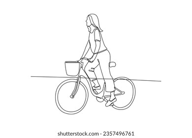 Continuous one line drawing People riding bikes on city street concept. Doodle vector illustration.
