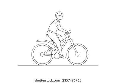 Dibujo continuo de una línea. Gente montando bicicletas en el concepto de la calle de la ciudad. Ilustración del vector Doodle.