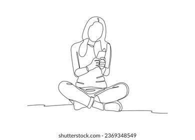 Dibujo continuo de una línea La gente sostiene, usa teléfonos móviles. Caracteres con smartphones en manos concepto. Ilustración del vector Doodle.
