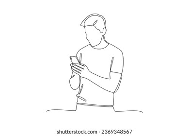 Continuous one line drawing People holding, using mobile phones. Characters with smartphones in hands concept. Doodle vector illustration.