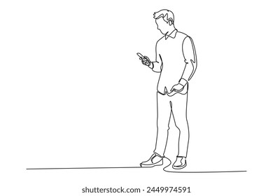 Continuous one line drawing People holding, using mobile phones concept. Doodle vector illustration.