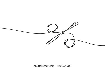 Continuous one line drawing of percent sign, Black and white vector minimalistic hand drawn illustration