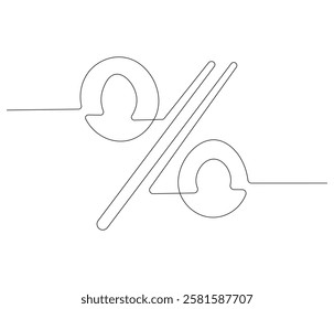 Continuous one line drawing of percent sign. Single line drawing illustration of percent sign for business. Percent sign concept vector art. Doodle line illustration.

