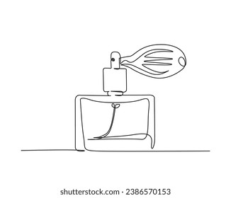 Continuous one line drawing of perfume spray bottle.  Vintage perfume spray outline vector illustration. Editable stroke.