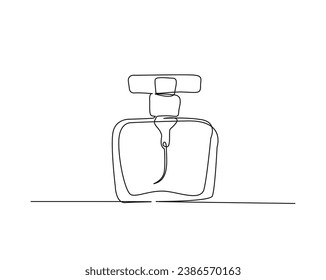 Continuous one line drawing of perfume bottle. Vintage perfume spray outline vector illustration. Editable stroke.