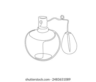 Continuous one line drawing of perfume spray bottle. One line drawing illustration of vintage perfume spray. Cosmetic concept one line. Editable outline.