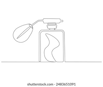 Continuous one line drawing of perfume spray bottle. One line drawing illustration of vintage perfume spray. Cosmetic concept one line. Editable outline.